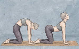Persona con dolor haciendo yoga